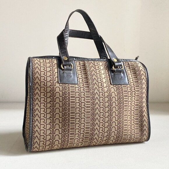 Vintage Pierre Cardin All over Print Canvas Leather Trim Small Satchel - Picture 1 of 10
